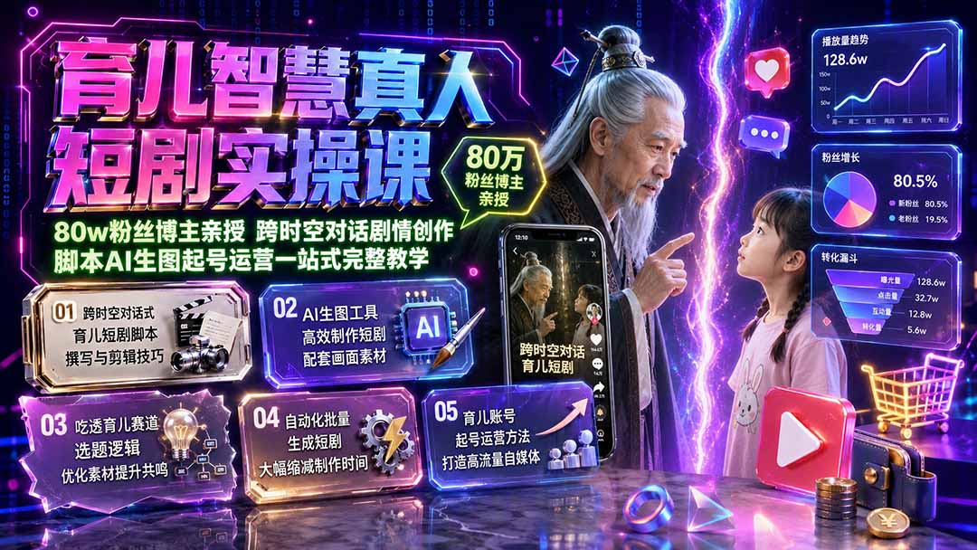 (19663期)育儿智慧真人短剧实操课|80w粉丝博主亲授,跨时空对话剧情创作,脚本AI生图起号运营一站式完整教学 (19663期)育儿智慧真人短剧实操课|80w粉丝博主亲授,跨时空对话剧情创作,脚本AI生图起号运营一站式完整教学