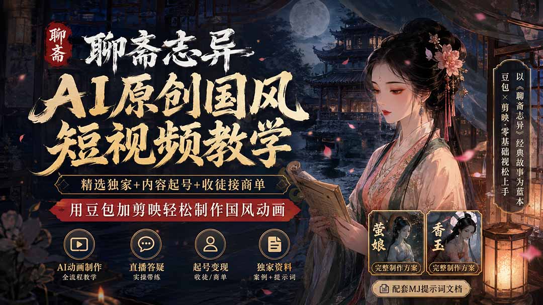 (19754期)聊斋志异AI原创国风短视频教学-更新;精选独家+内容起号+收徒接商单,用豆包加剪映轻松制作国风动画 (19754期)聊斋志异AI原创国风短视频教学-更新;精选独家+内容起号+收徒接商单,用豆包加剪映轻松制作国风动画