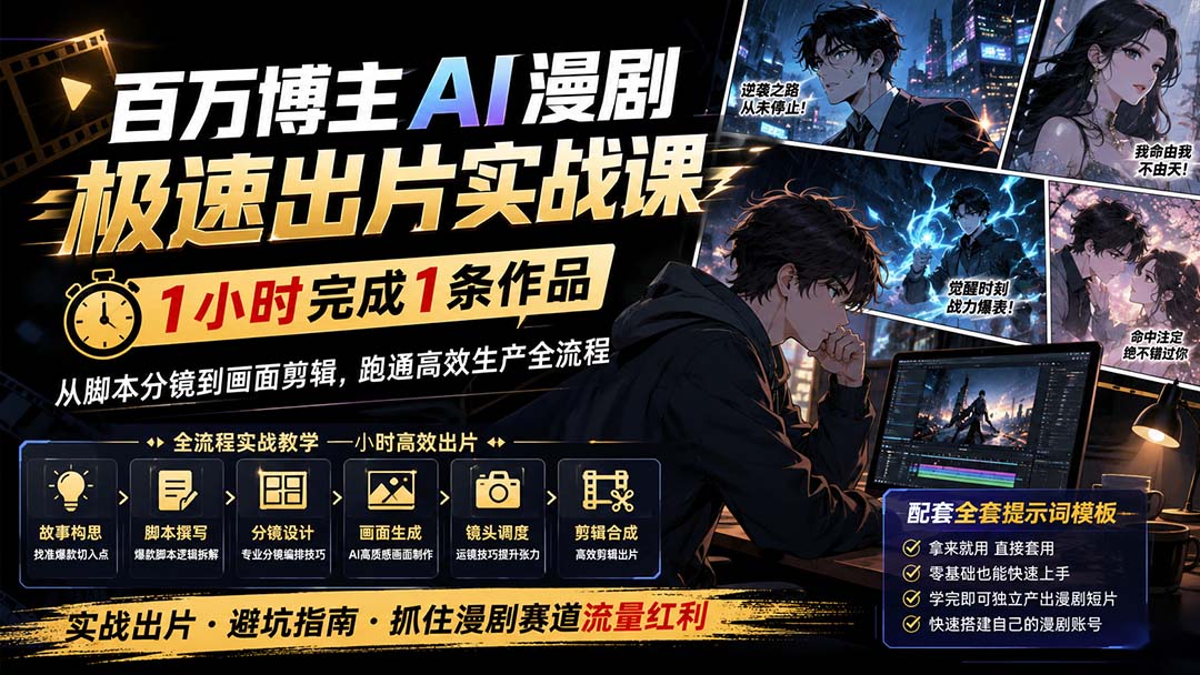 (20173期)百万博主AI漫剧极速出片实战课:1小时产出条作品,从脚本分镜到画面剪辑,跑通高效生产全流程 (20173期)百万博主AI漫剧极速出片实战课:1小时产出条作品,从脚本分镜到画面剪辑,跑通高效生产全流程