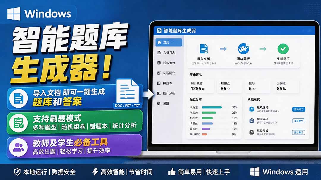 (19855期)Windows 智能题库刷题软件!导入文档一键生成题库和答案,并支持刷题模式,教师及学生必备工具 原创 (19855期)Windows 智能题库刷题软件!导入文档一键生成题库和答案,并支持刷题模式,教师及学生必备工具 原创