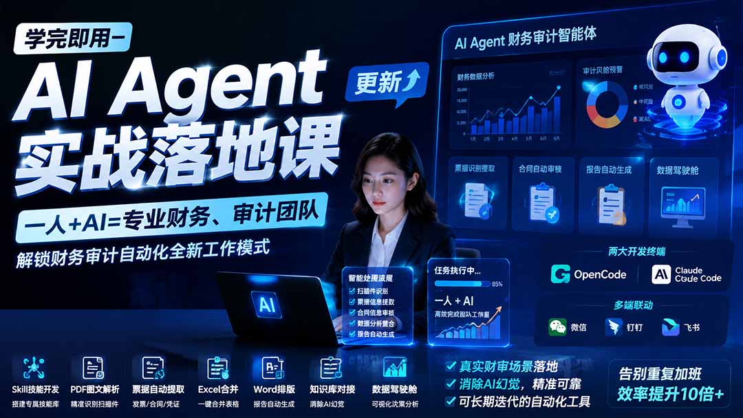 (19702期)学完即用—AI Agent实战落地课-更新:一人+AI=专业财务、审计团队,解锁财务审计自动化全新工作模式 (19702期)学完即用—AI Agent实战落地课-更新:一人+AI=专业财务、审计团队,解锁财务审计自动化全新工作模式
