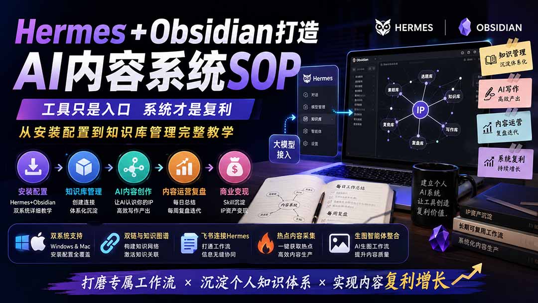 (19861期)Hermes+Obsidian打造AI内容系统SOP;工具只是入口系统才是复利,从安装配置到知识库管理完整教学 (19861期)Hermes+Obsidian打造AI内容系统SOP;工具只是入口系统才是复利,从安装配置到知识库管理完整教学
