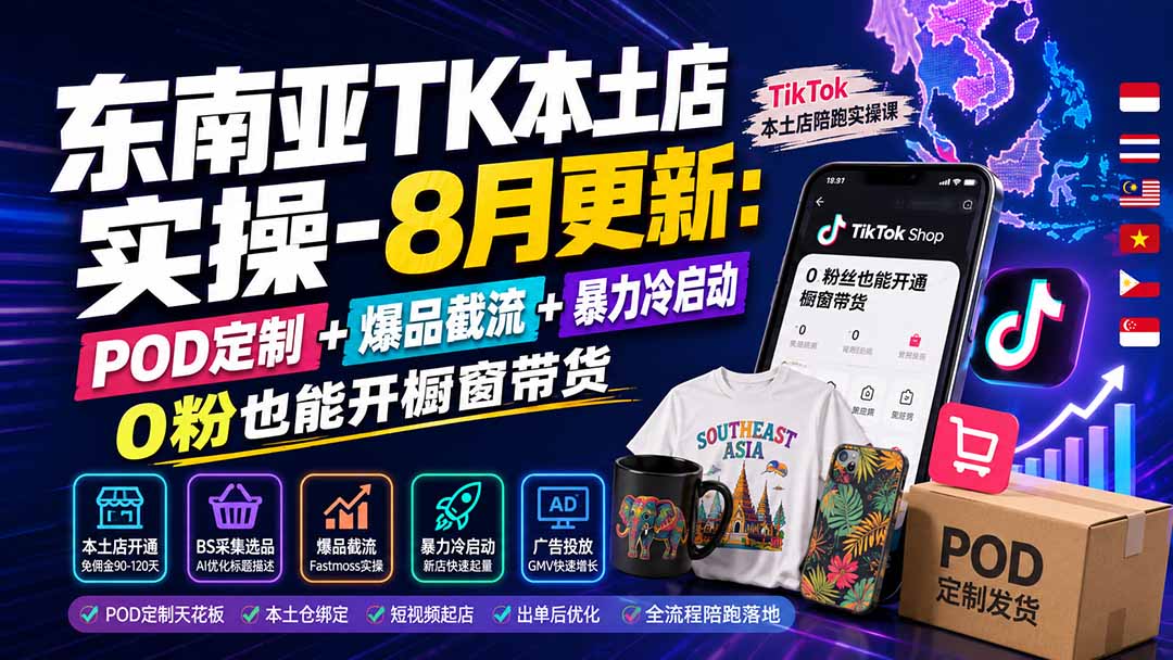 (19963期)东南亚TK本土店实操-8月更新:POD定制+爆品截流+暴力冷启动,0粉也能开橱窗带货 (19963期)东南亚TK本土店实操-8月更新:POD定制+爆品截流+暴力冷启动,0粉也能开橱窗带货