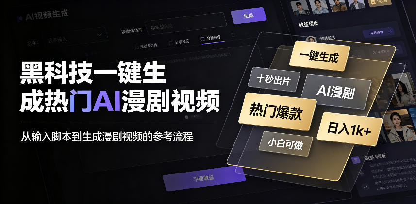 黑科技一键生成热门AI漫剧视频,十秒钟即可搞定,小白也能日入1k+【揭秘】 黑科技一键生成热门AI漫剧视频,十秒钟即可搞定,小白也能日入1k+【揭秘】