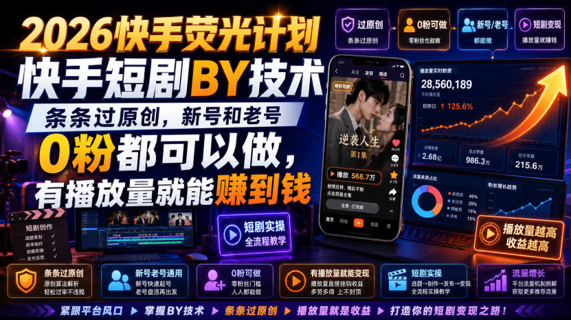 2026快手荧光计划,快手短剧搬运技术,条条过原创,新号和老号0粉都可以做,有播放量就能賺到钱 2026快手荧光计划,快手短剧搬运技术,条条过原创,新号和老号0粉都可以做,有播放量就能賺到钱