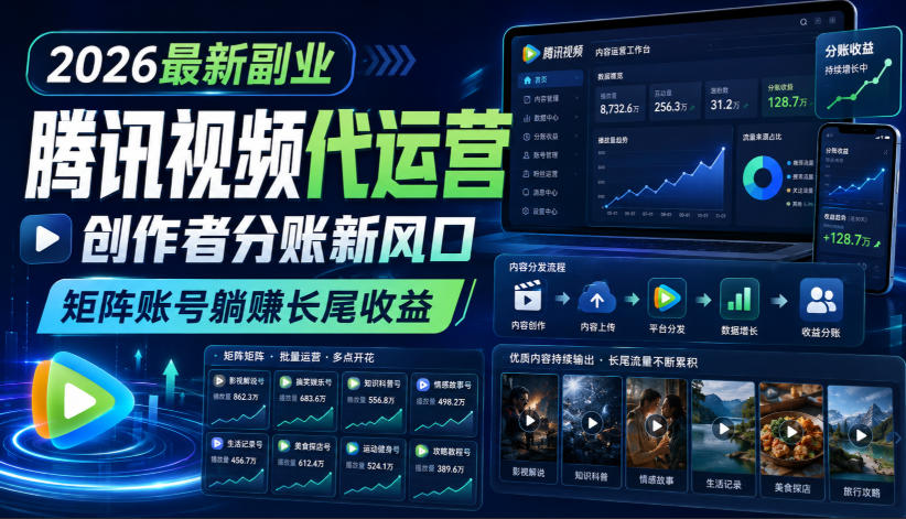 2026最新副业之腾讯视频代运营:创作者分账新风口,矩阵账号躺賺长尾收益【揭秘】 2026最新副业之腾讯视频代运营:创作者分账新风口,矩阵账号躺賺长尾收益【揭秘】