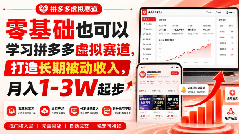 零基础也可以学习拼多多虚拟赛道,打造长期被动收入,月入1-3W起步 零基础也可以学习拼多多虚拟赛道,打造长期被动收入,月入1-3W起步