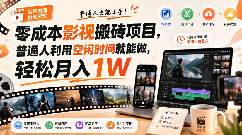零成本影视搬砖项目,普通人利用空闲时间就能做,轻松月入1W【揭秘】 零成本影视搬砖项目,普通人利用空闲时间就能做,轻松月入1W【揭秘】