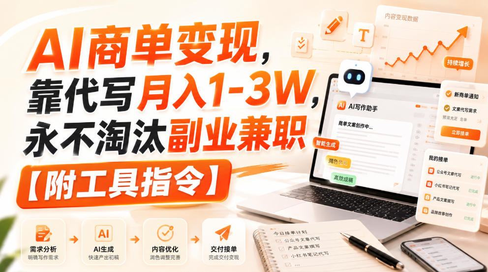 AI商单变现,靠代写月入1-3W,永不淘汰副业兼职【附工具指令】【揭秘】 AI商单变现,靠代写月入1-3W,永不淘汰副业兼职【附工具指令】【揭秘】