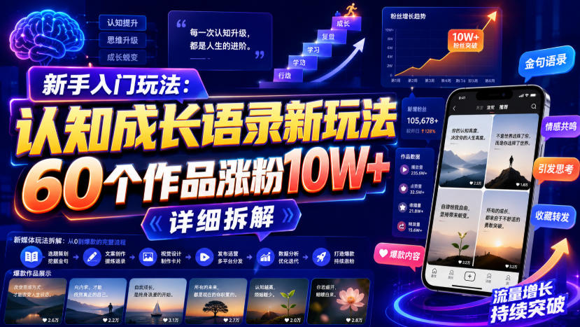 新手入门玩法:认知成长语录新玩法,60个作品涨粉10W+,详细拆解 新手入门玩法:认知成长语录新玩法,60个作品涨粉10W+,详细拆解