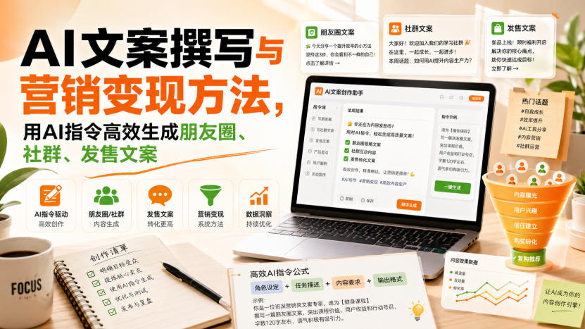 AI文案撰写与营销变现方法,用AI指令高效生成朋友圈、社群、发售文案 AI文案撰写与营销变现方法,用AI指令高效生成朋友圈、社群、发售文案