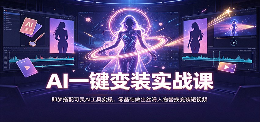 AI一键变装实战课:即梦搭配可灵AI工具实操,零基础做出丝滑人物替换变装短视频 AI一键变装实战课:即梦搭配可灵AI工具实操,零基础做出丝滑人物替换变装短视频