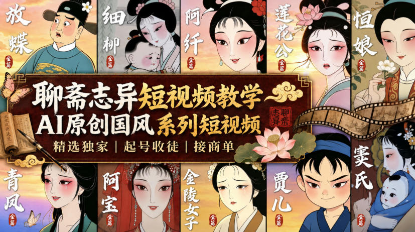 聊斋志异短视频教学,AI原创国风系列短视频,精选独家丨起号收徒丨接商单 聊斋志异短视频教学,AI原创国风系列短视频,精选独家丨起号收徒丨接商单