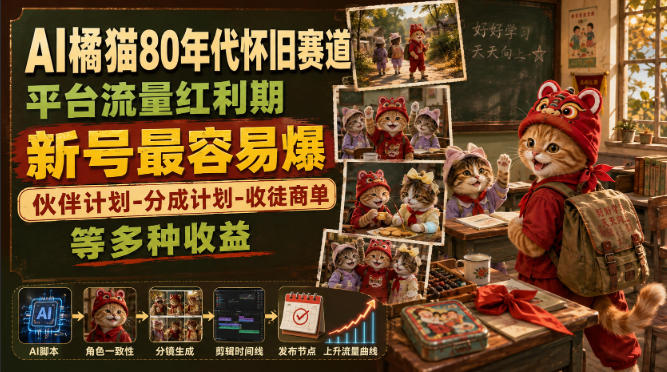 AI橘猫80年代怀旧赛道,平台流量红利期,新号最容易爆,伙伴计划-分成计划-收徒商单等多种收益 AI橘猫80年代怀旧赛道,平台流量红利期,新号最容易爆,伙伴计划-分成计划-收徒商单等多种收益