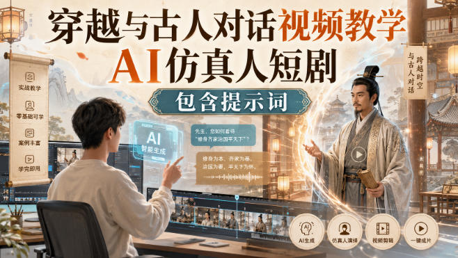 穿越与古人对话视频教学,AI仿真人短剧,包含提示词 穿越与古人对话视频教学,AI仿真人短剧,包含提示词