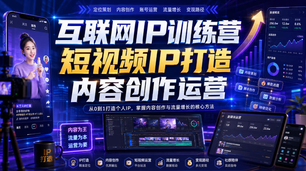 互联网IP训练营,短视频IP打造,内容创作运营 互联网IP训练营,短视频IP打造,内容创作运营