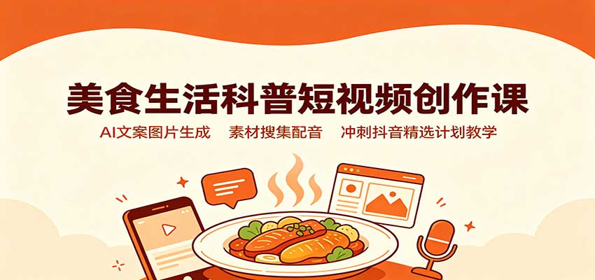 美食生活科普短视频创作课:AI文案图片生成,素材搜集配音,冲刺抖音精选计划教学 美食生活科普短视频创作课:AI文案图片生成,素材搜集配音,冲刺抖音精选计划教学