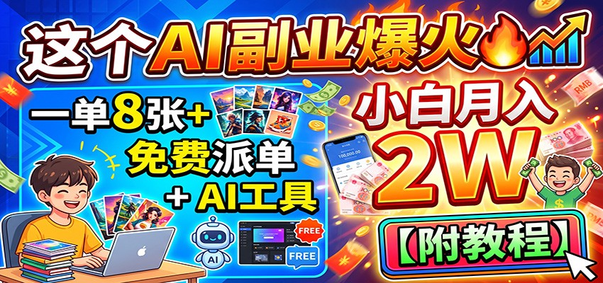 这个AI副业爆火!一单8张+,免费派单+AI工具,小白月入2W【附教程】 这个AI副业爆火!一单8张+,免费派单+AI工具,小白月入2W【附教程】