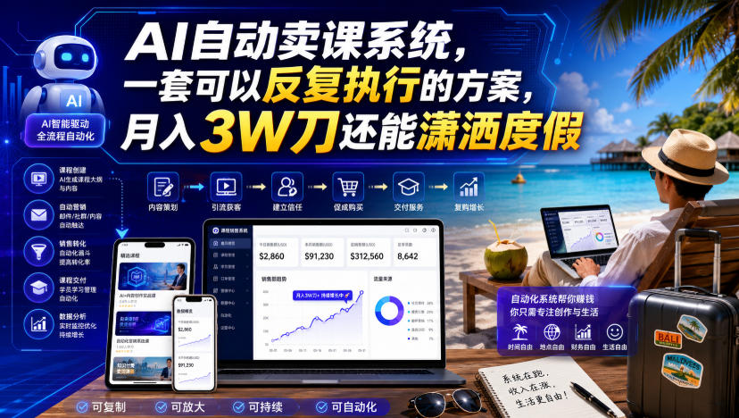 AI自动卖课系统,一套可以反复执行的方案,月入3W刀还能潇洒度假【原创双语字幕】 AI自动卖课系统,一套可以反复执行的方案,月入3W刀还能潇洒度假【原创双语字幕】