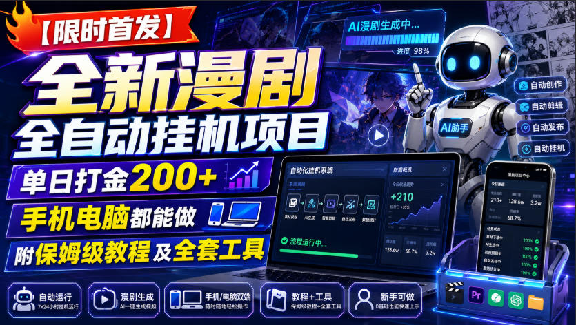 【限时首发】全新漫剧全自动挂G项目,单日打金200+,手机电脑都能做,附保姆级教程及全套工具【揭秘】 【限时首发】全新漫剧全自动挂G项目,单日打金200+,手机电脑都能做,附保姆级教程及全套工具【揭秘】