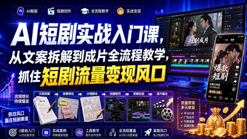 AI短剧实战入门课,从文案拆解到成片全流程教学,抓住短剧流量变现风口 AI短剧实战入门课,从文案拆解到成片全流程教学,抓住短剧流量变现风口