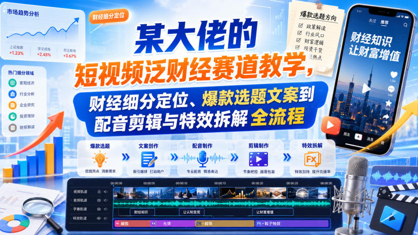 某大佬的短视频泛财经赛道教学,财经细分定位、爆款选题文案到配音剪辑与特效拆解全流程 某大佬的短视频泛财经赛道教学,财经细分定位、爆款选题文案到配音剪辑与特效拆解全流程