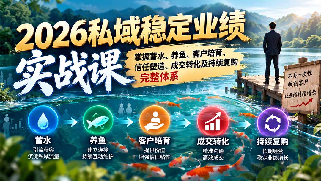 （20710期）2026私域稳定业绩实战课：掌握蓄水、养鱼、客户培育、信任塑造、成交转化及持续复购完整体系