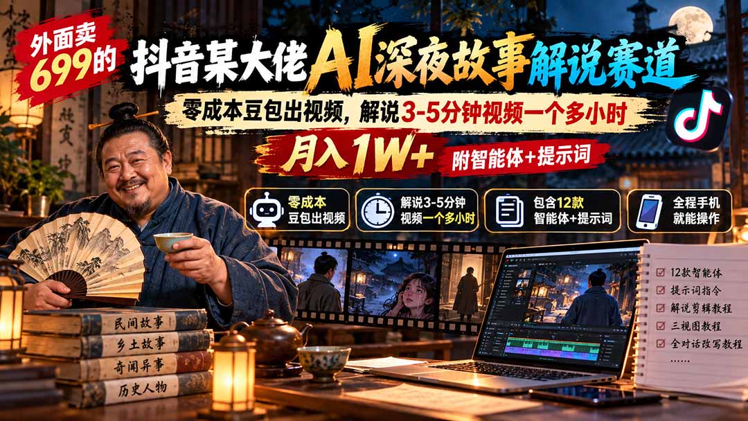 (20648期)外面卖699的抖音某大佬AI深夜故事解说赛道:零成本豆包出视频,解说3-5分钟视频一个多小时,月入1W+附智能体+提示词 (20648期)外面卖699的抖音某大佬AI深夜故事解说赛道:零成本豆包出视频,解说3-5分钟视频一个多小时,月入1W+附智能体+提示词