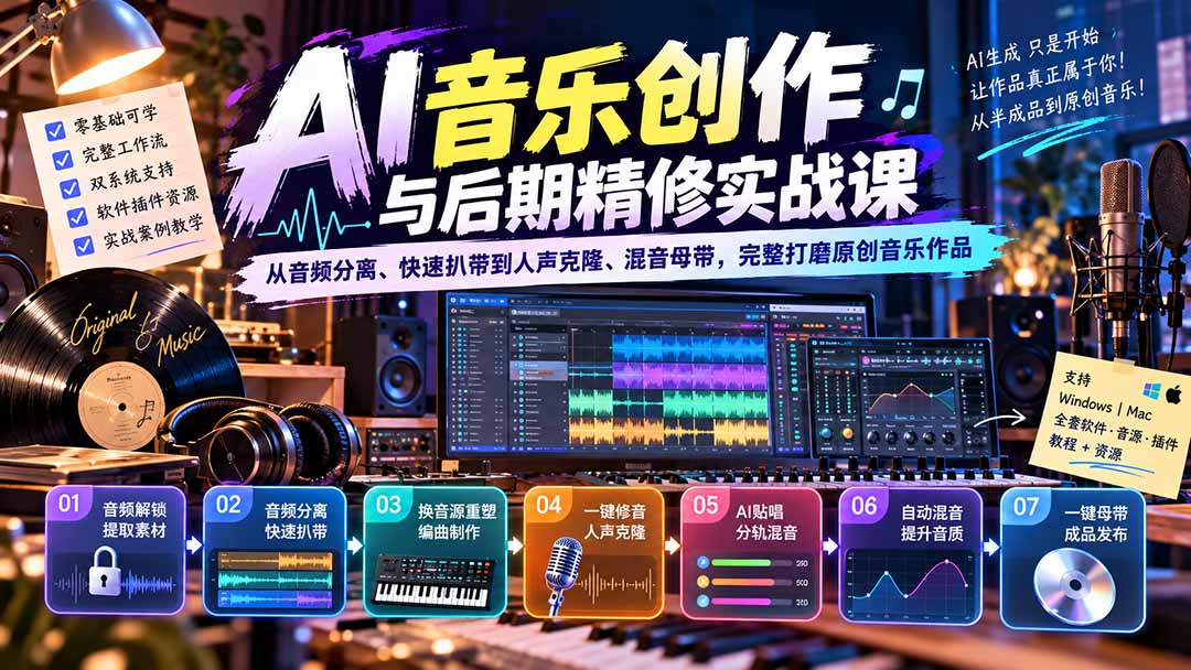 (20652期)AI音乐创作与后期精修实战课:从音频分离、快速扒带到人声克隆、混音母带,完整打磨原创音乐作品 (20652期)AI音乐创作与后期精修实战课:从音频分离、快速扒带到人声克隆、混音母带,完整打磨原创音乐作品