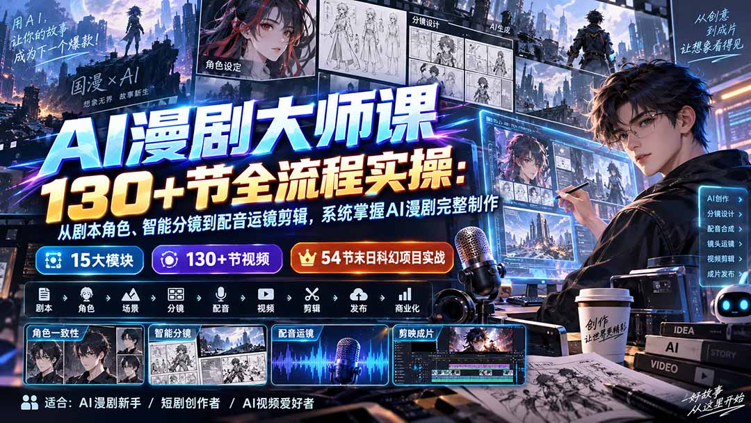 (20326期)AI漫剧大师课130+节全流程实操:从剧本角色、智能分镜到配音运镜剪辑,系统掌握AI漫剧完整制作 (20326期)AI漫剧大师课130+节全流程实操:从剧本角色、智能分镜到配音运镜剪辑,系统掌握AI漫剧完整制作