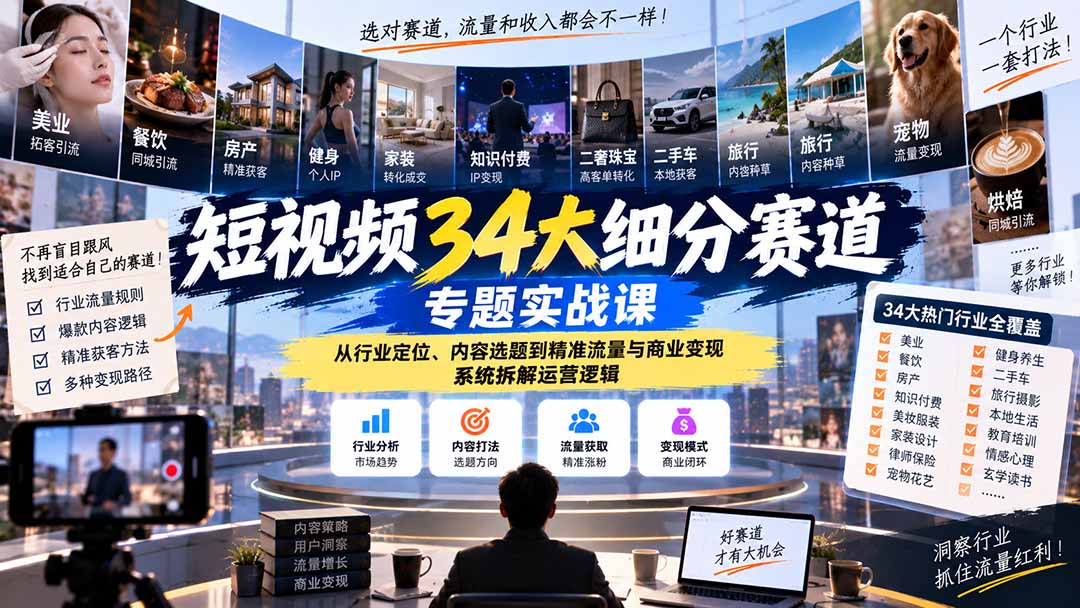 (20600期)短视频34大细分赛道专题实战课:从行业定位、内容选题到精准流量与商业变现,系统拆解运营逻辑 (20600期)短视频34大细分赛道专题实战课:从行业定位、内容选题到精准流量与商业变现,系统拆解运营逻辑