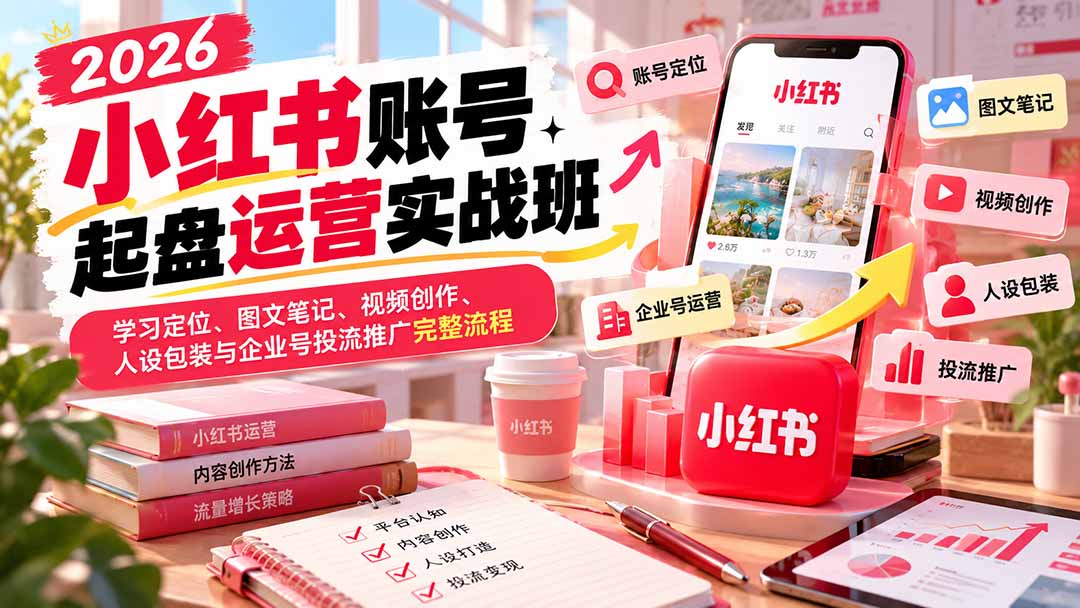 (20646期)2026小红书账号起盘运营实战班:学习定位、图文笔记、视频创作、人设包装与企业号投流推广完整流程 (20646期)2026小红书账号起盘运营实战班:学习定位、图文笔记、视频创作、人设包装与企业号投流推广完整流程