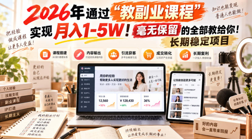 (20590期)“教副业课程”月入1-5W!长期稳定项目,毫无保留的全部教给你! (20590期)“教副业课程”月入1-5W!长期稳定项目,毫无保留的全部教给你!