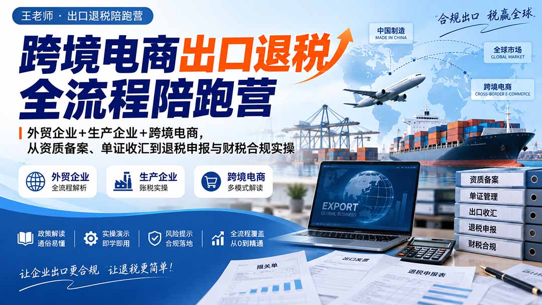 (20513期)跨境电商出口退税全流程陪跑营|外贸企业+生产企业+跨境电商,从资质备案、单证收汇到退税申报与财税合规实操 (20513期)跨境电商出口退税全流程陪跑营|外贸企业+生产企业+跨境电商,从资质备案、单证收汇到退税申报与财税合规实操