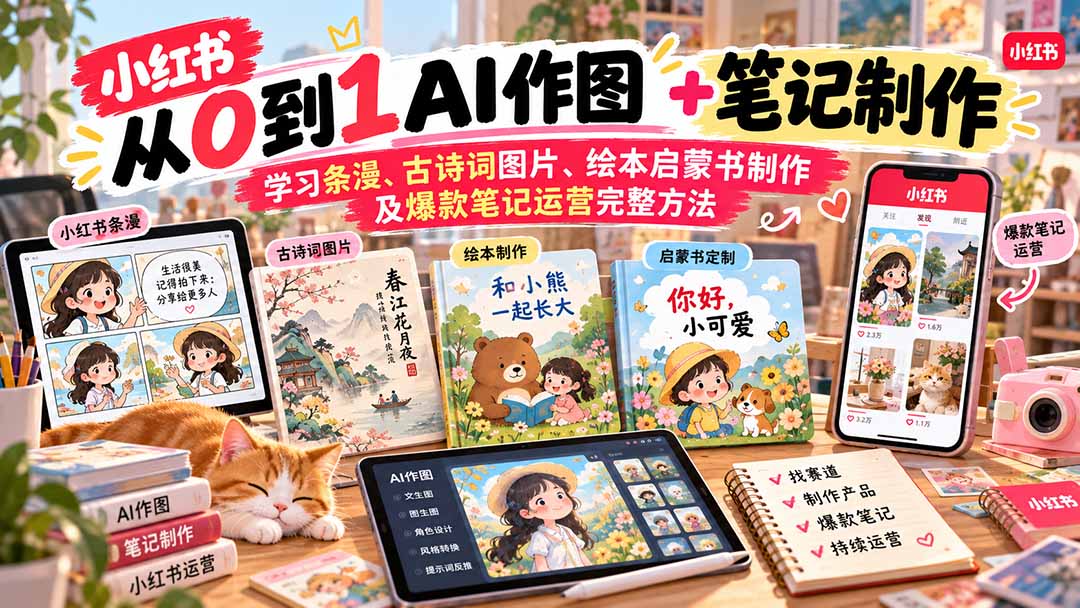 (20655期)2026小红书AI内容创作从0到1:学习条漫、古诗词图片、绘本启蒙书制作及爆款笔记运营完整方法 (20655期)2026小红书AI内容创作从0到1:学习条漫、古诗词图片、绘本启蒙书制作及爆款笔记运营完整方法