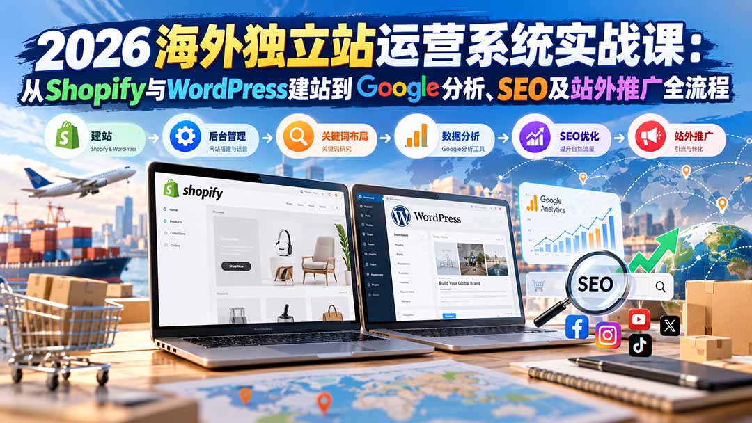 (20689期)2026海外独立站运营系统实战课:从Shopify与WordPress建站到Google分析、SEO及站外推广全流程 (20689期)2026海外独立站运营系统实战课:从Shopify与WordPress建站到Google分析、SEO及站外推广全流程