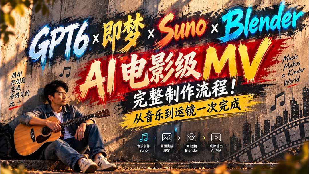 (20587期)GPT6×即梦×Suno×Blender|AI电影级MV完整制作流程!从音乐到运镜一次完成 (无水印) (20587期)GPT6×即梦×Suno×Blender|AI电影级MV完整制作流程!从音乐到运镜一次完成 (无水印)