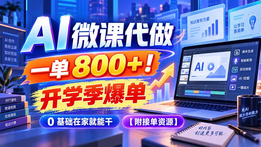 (20605期)AI 微课代做,一单 800+!开学季爆单,0 基础在家就能干【附接单资源】 (20605期)AI 微课代做,一单 800+!开学季爆单,0 基础在家就能干【附接单资源】