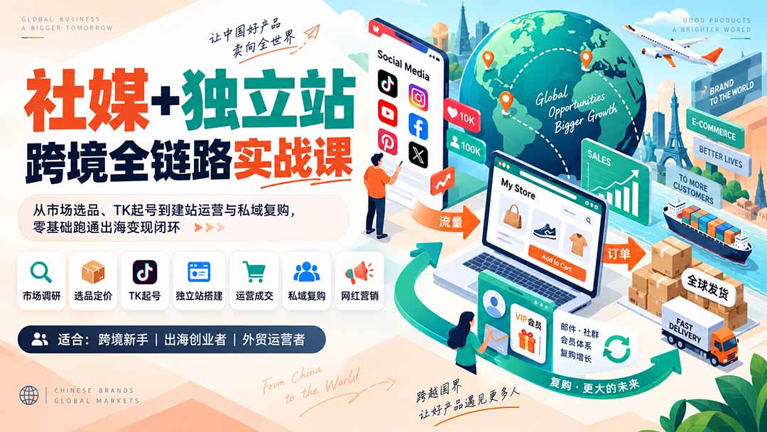 (20361期)社媒+独立站跨境全链路实战课:从市场选品、TK起号到建站运营与私域复购,零基础跑通出海变现闭环 (20361期)社媒+独立站跨境全链路实战课:从市场选品、TK起号到建站运营与私域复购,零基础跑通出海变现闭环