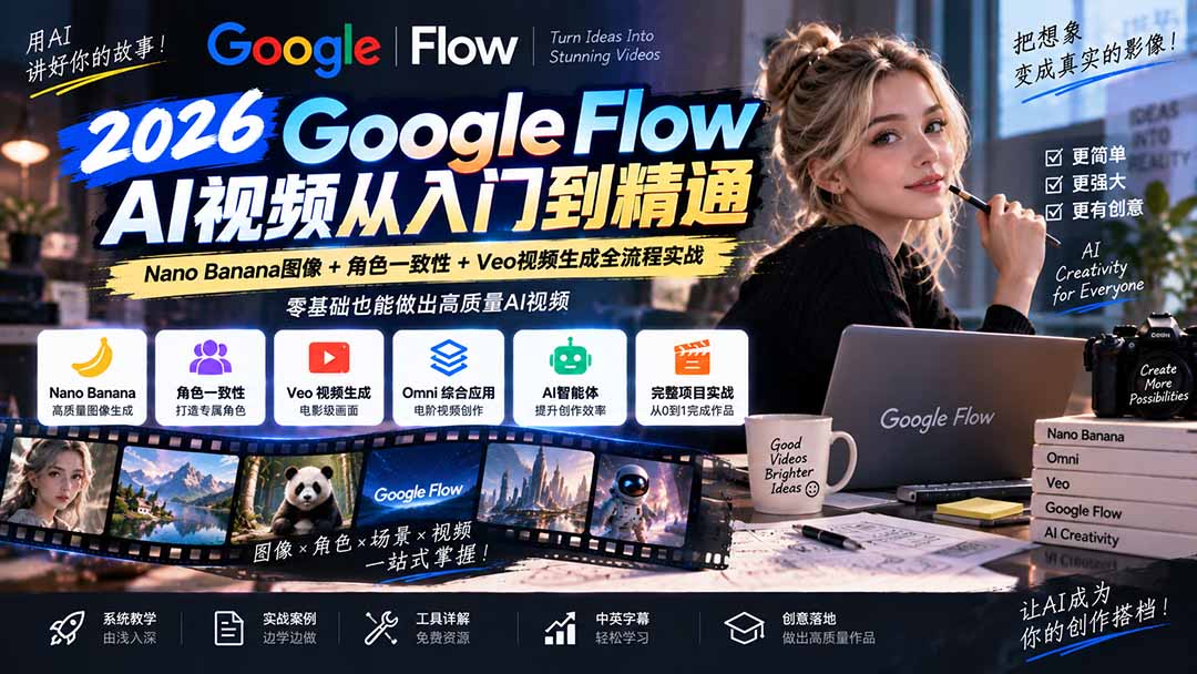 (20608期)【无水印】Google Flow AI视频从入门到精通:Nano Banana图像+角色一致性+Veo视频生成全流程实战-精翻中英字幕 (20608期)【无水印】Google Flow AI视频从入门到精通:Nano Banana图像+角色一致性+Veo视频生成全流程实战-精翻中英字幕