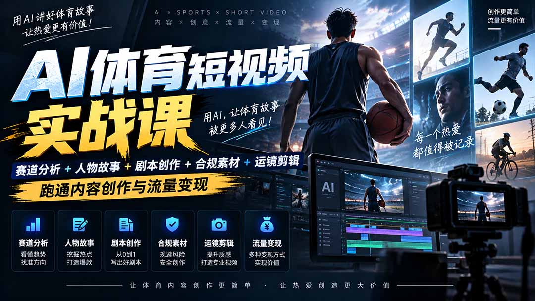(20515期)AI体育短视频赛道顶级玩法|赛道分析+人物故事+剧本创作+版权处理+运镜剪辑,跑通流量变现-日赚1K+ (20515期)AI体育短视频赛道顶级玩法|赛道分析+人物故事+剧本创作+版权处理+运镜剪辑,跑通流量变现-日赚1K+