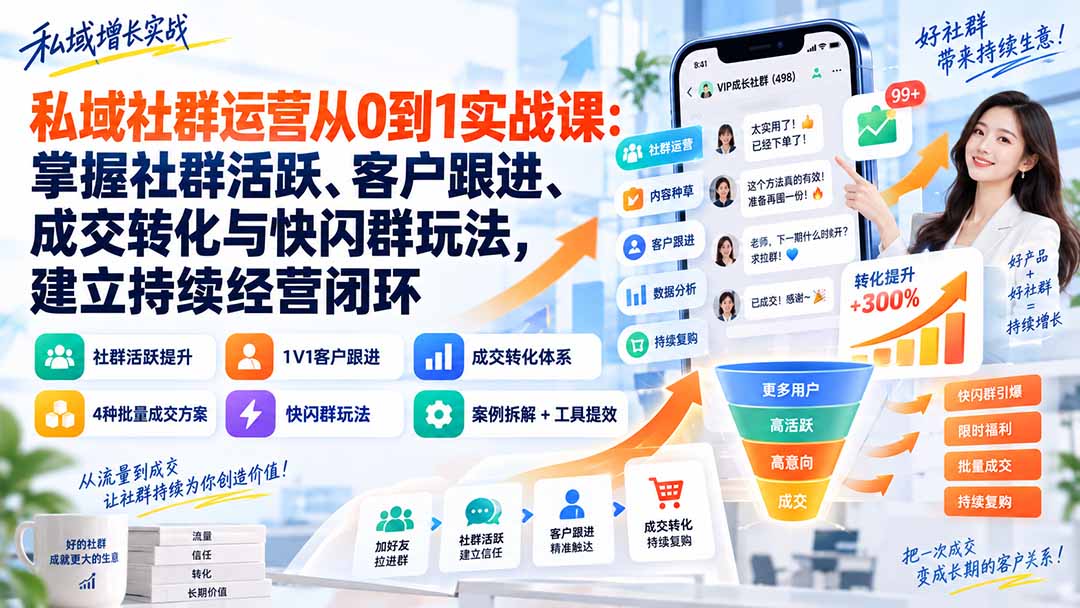 （20428期）私域社群运营从0到1实战课：掌握社群活跃、客户跟进、成交转化与快闪群玩法，建立持续经营闭环