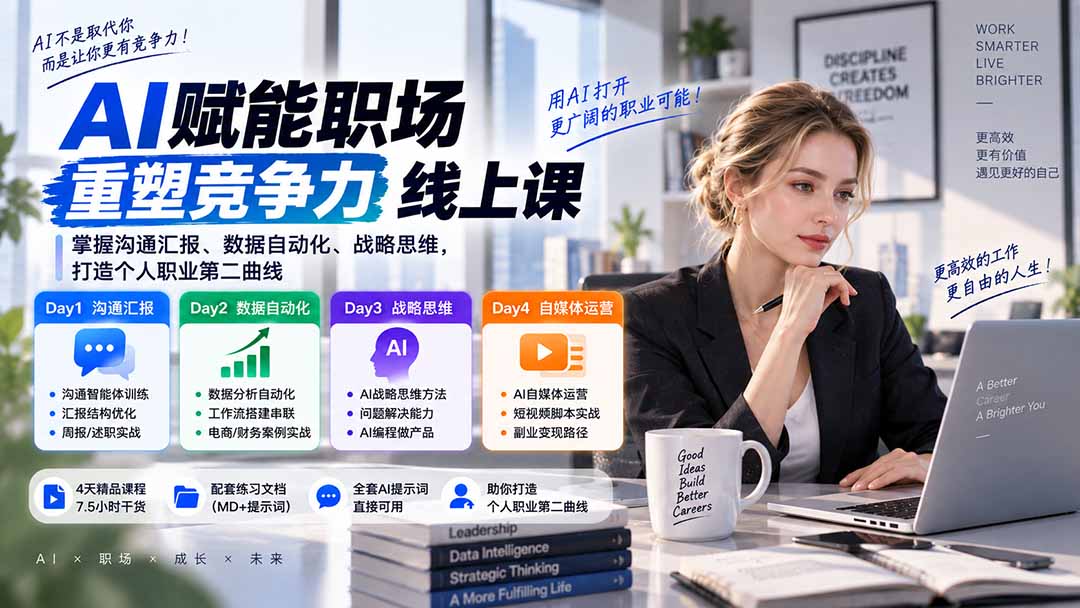 (20531期)AI职场提效与第二曲线实战课-无水印:学习沟通汇报、数据工作流和战略思维,掌握AI编程做产品及自媒体运营方法 (20531期)AI职场提效与第二曲线实战课-无水印:学习沟通汇报、数据工作流和战略思维,掌握AI编程做产品及自媒体运营方法