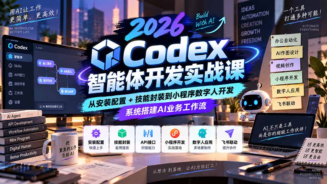 (20574期)2026Codex智能体开发实战课:从安装配置+技能封装到小程序数字人开发,系统搭建AI业务工作流 (20574期)2026Codex智能体开发实战课:从安装配置+技能封装到小程序数字人开发,系统搭建AI业务工作流