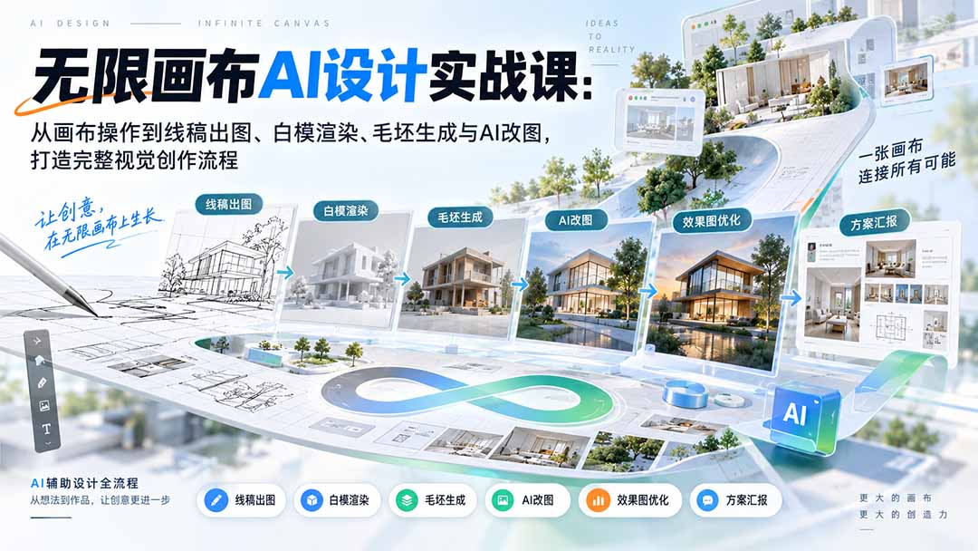 (20612期)【无水印】无限画布AI设计实战课-更新:从画布操作到线稿出图、白模渲染、毛坯生成与AI改图,打造完整视觉创作流程 (20612期)【无水印】无限画布AI设计实战课-更新:从画布操作到线稿出图、白模渲染、毛坯生成与AI改图,打造完整视觉创作流程