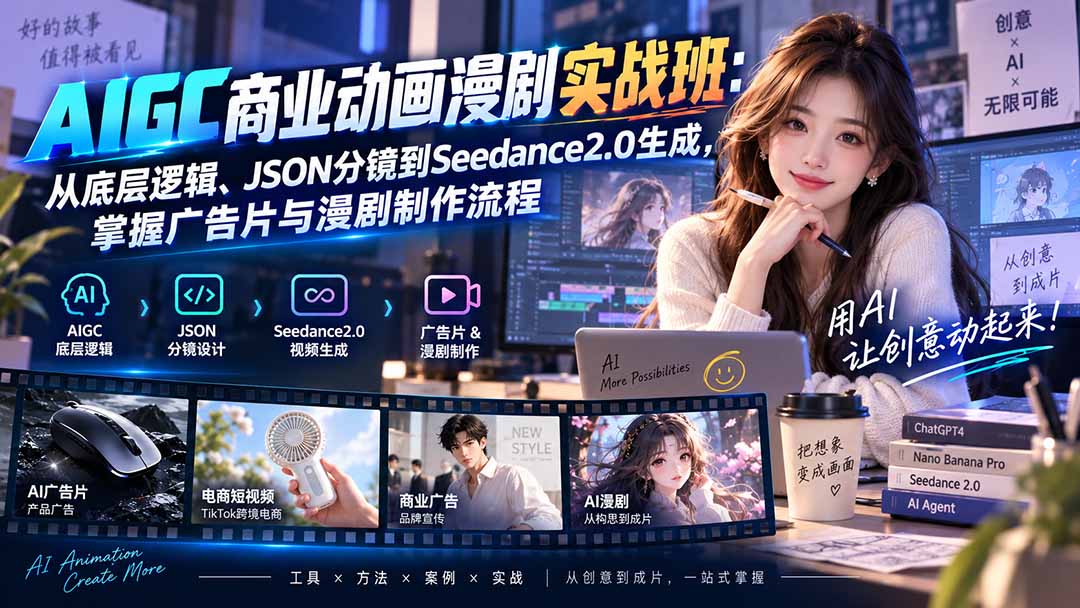 （20268期）AIGC商业动画漫剧实战班-更新：从底层逻辑、JSON分镜到Seedance2.0生成，掌握广告片与漫剧制作流程