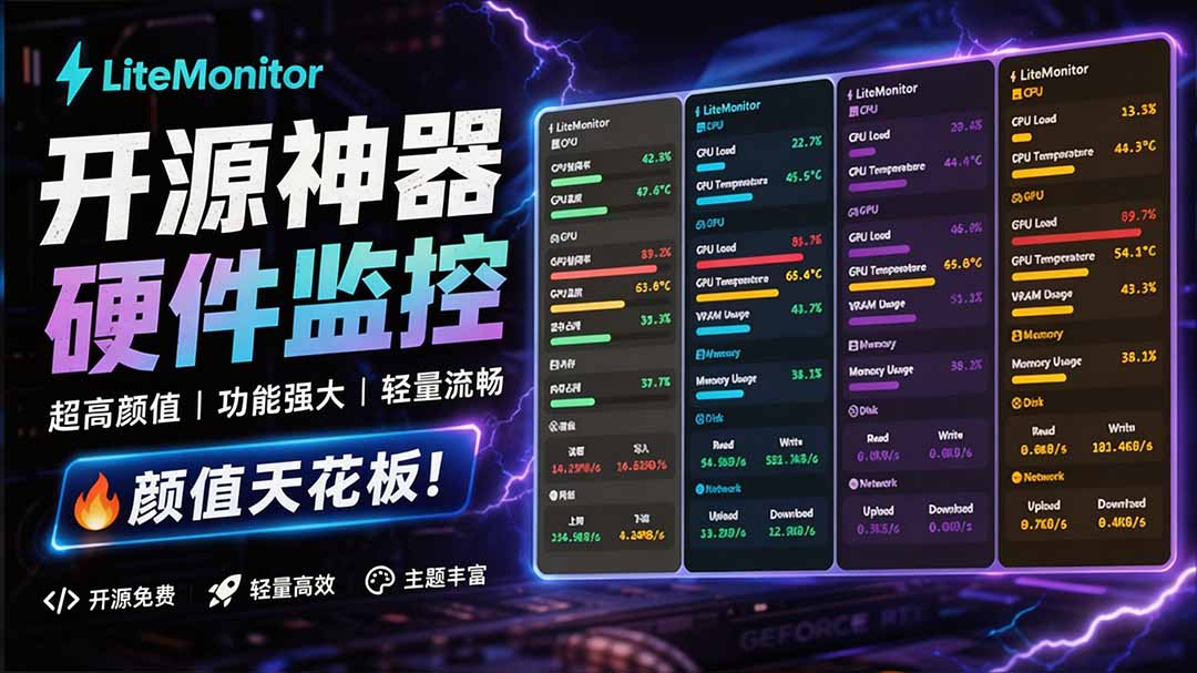 (20245期)Github超过3.3K Stars!电脑桌面硬件监控工具,界面好看又好用,实时CPU/GPU/网速实时显示 LiteMonitor (20245期)Github超过3.3K Stars!电脑桌面硬件监控工具,界面好看又好用,实时CPU/GPU/网速实时显示 LiteMonitor