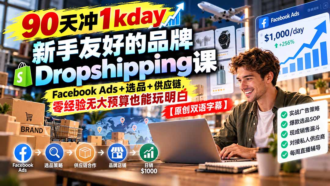(20738期)90天冲1kday 新手友好的品牌Dropshipping课:Facebook Ads+选品+供应链,零经验无大预算也能玩明白【原创双语字幕】 (20738期)90天冲1kday 新手友好的品牌Dropshipping课:Facebook Ads+选品+供应链,零经验无大预算也能玩明白【原创双语字幕】