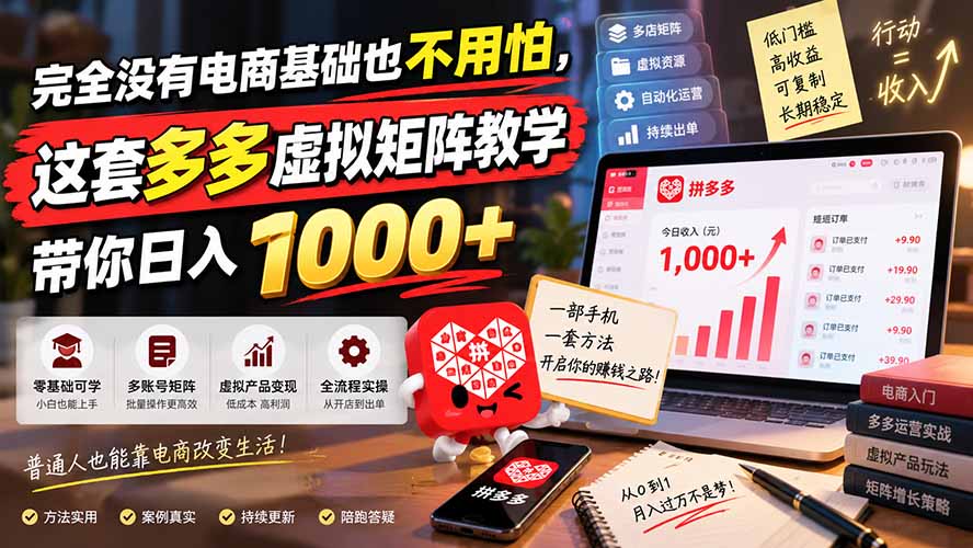 (20454期)完全没有电商基础也不用怕,这套多多虚拟矩阵教学带你日入 1000+ (20454期)完全没有电商基础也不用怕,这套多多虚拟矩阵教学带你日入 1000+