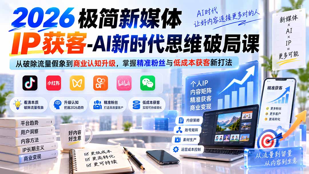 (20272期)2026极简新媒体IP获客-AI新时代思维破局课:从破除流量假象到商业认知升级,掌握精准粉丝与低成本获客新打法 (20272期)2026极简新媒体IP获客-AI新时代思维破局课:从破除流量假象到商业认知升级,掌握精准粉丝与低成本获客新打法